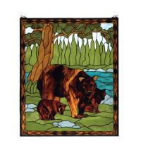 Meyda Green 72935 - 25"W X 30"H Brown Bear Stained Glass Window