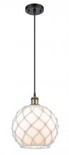 Innovations Lighting 516-1P-BAB-G121-10RW - Farmhouse Rope - 1 Light - 10 inch - Black Antique Brass - Cord hung - Mini Pendant