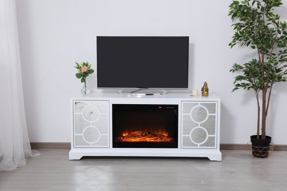 Elegant Mirrored TV Stand with Fireplace Insert - Thumbnail 4