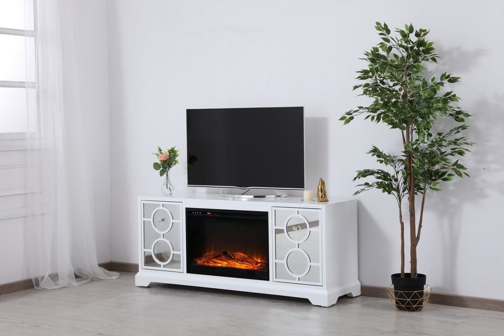 Elegant Mirrored TV Stand with Fireplace Insert - Thumbnail 3