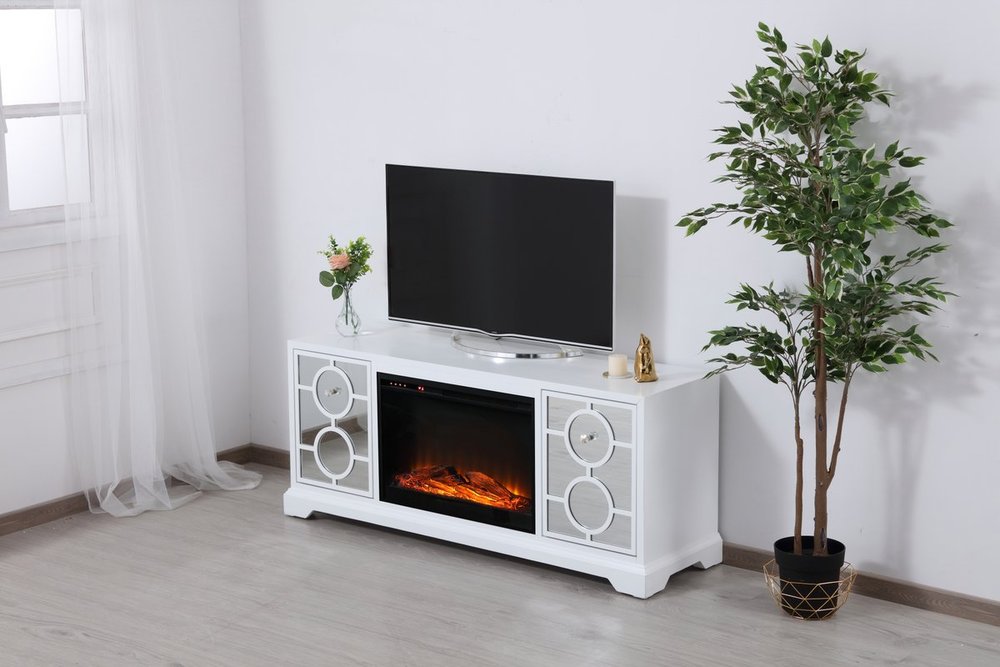Elegant Mirrored TV Stand with Fireplace Insert - Thumbnail 2
