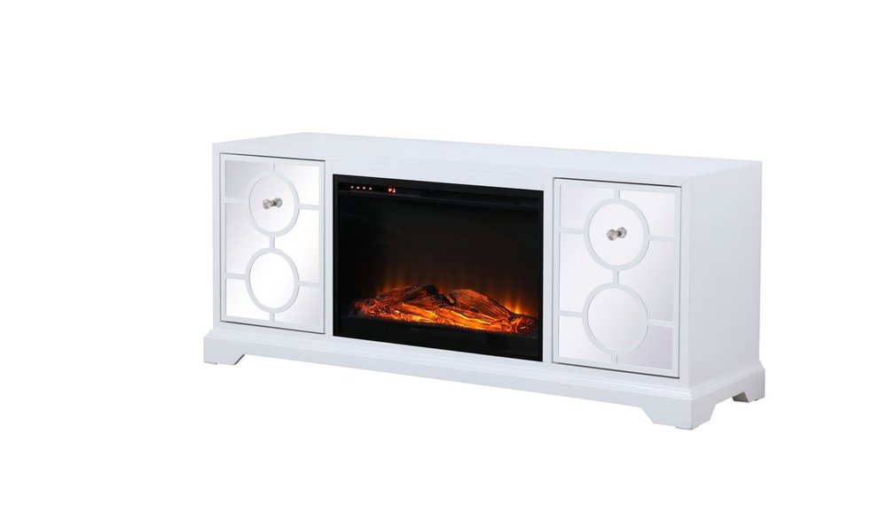 Elegant Mirrored TV Stand with Fireplace Insert